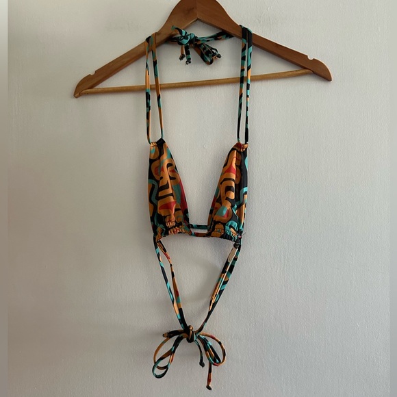 Gonza Orange/Teal 70s Double Strap Mesh Triangle Top size Small EUC - Picture 3 of 8